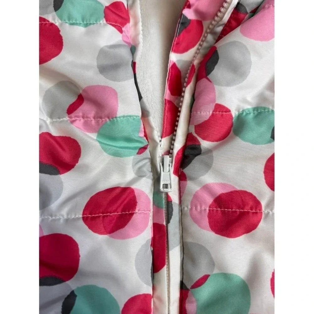 Gymboree Girls XS 4 Puffer Vest Pink Teal Polka Dot Fleece Lined Zip‎ Up 1430466